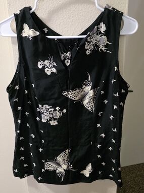 Gantos Black Sleeveless Top with White Butterfly & Floral Print